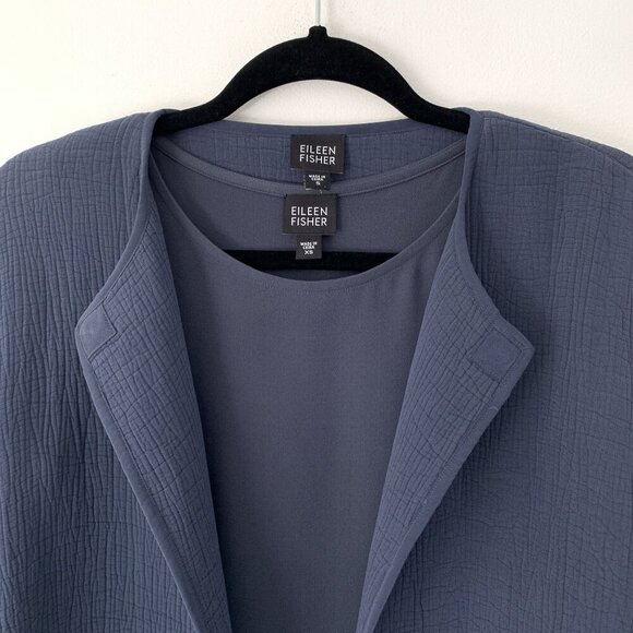 Eileen Fisher XS Gray Silk Shell Top & Textured Open Front Jacket Set Cardigan - Picture 3 of 10